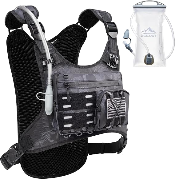 Zelvot Running Vest with 2L Water Bladder, Hydration Backpack, U.S. Design Patent, Lightweight Hydration Pack with Gear Holder, Reflective Chest Pack for Men Women