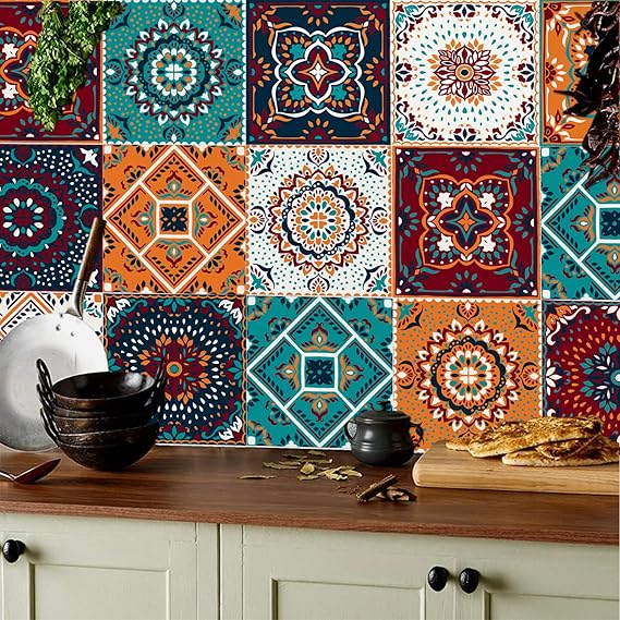 KAIRNE Mandala Tile Waterproof Kitchen Peel Stick Backsplash Wall Decals