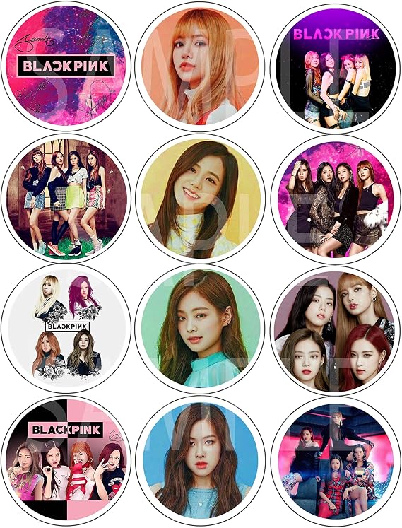 Black Pink Stickers Large 2.5 Round Circle Stickers to Place onto Party Favor Bags, Cards, Boxes or Containers -12 pcs South Korean Girl Band Girl Band Jisoo Jennie Rose Lisa