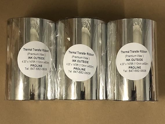 ProLine Thermal Transfer Ribbon - Premium Resin-Enhanced Wax - 4.33" x 1476" (110mm x 450m) Ink Outside Compatible for Zebra Datamax Sato TT Printers (1 Roll)