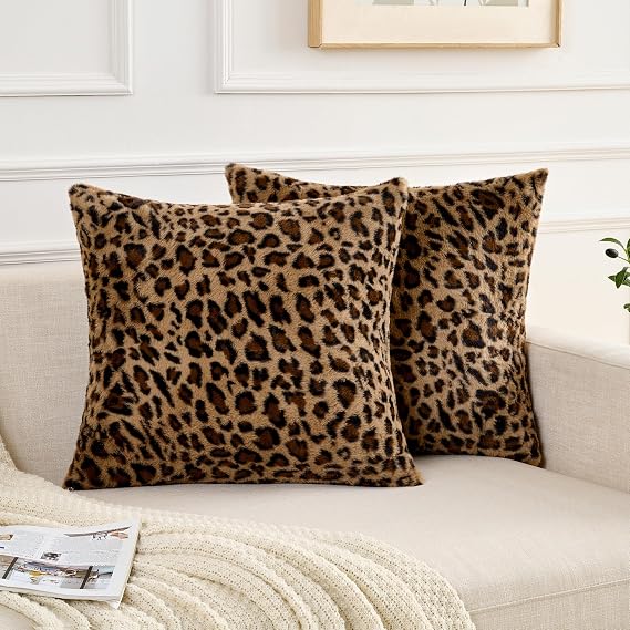 GALMAXS7 Cheetah Pillow Covers Leopard Throw Pillow Covers Set of 2, 18x18 | Faux Fur Throw Pillow Covers Leopard Couch Pillow Covers Fluffy Soft Decorative for Home Living Room Bedroom