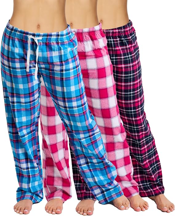 Active Club 3 Pack Cotton-Blend Flannel Pajama Pants for Women, (S-2X)
