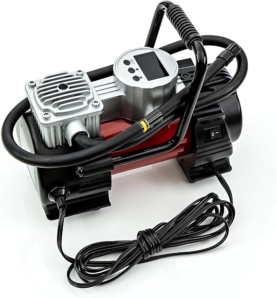 Kensun Air Compressor Tire Inflator with Digital Gauge and LED Worklight - Home (110V) and Car Compatible