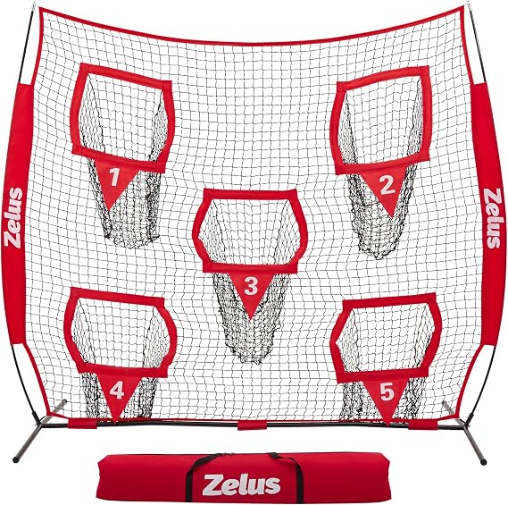 ZELUS Football Throwing Net, Quarterback Training Equipment with 5 Target Pockets, Football Practice Throwing Passing Accuracy Trainer with Carry Bag Ground Stakes for Kids Adults