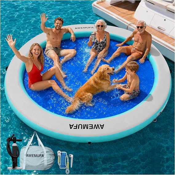 AWEMUFA Inflatable Water Hammock Round Floating Ring with Mesh for Lake