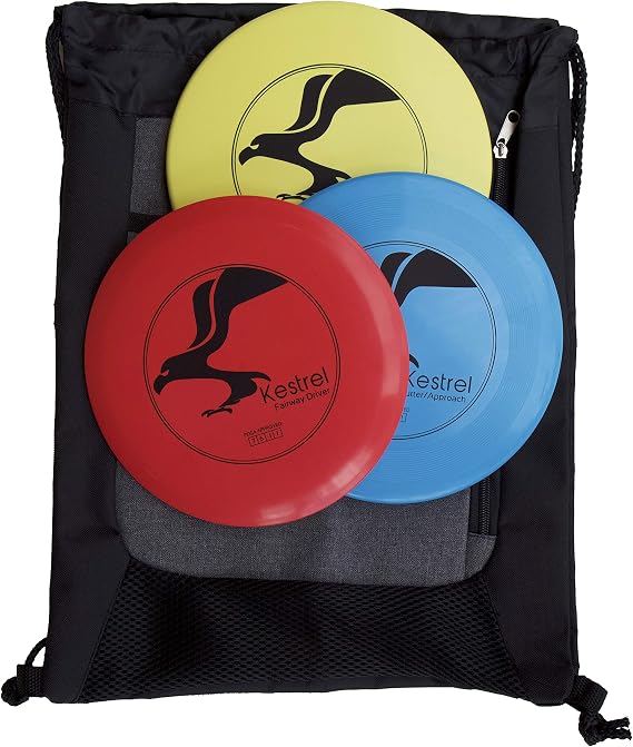 Kestrel Disc Golf Beginner Set with 3 Discs & Carry Bag