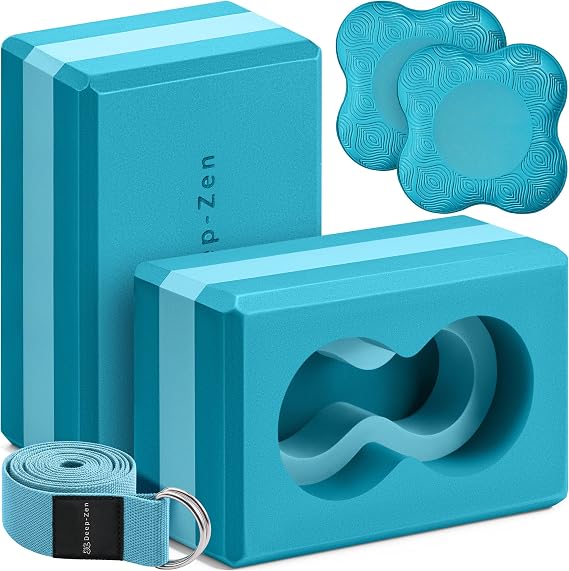 Yoga Blocks Wrist Support; Yoga Blocks 2 Pack with Knee Pads and Strap to Put Less Weight on Wrists; Durable, Versatile Yoga Brick Exercise Block Set, Blocks Yoga