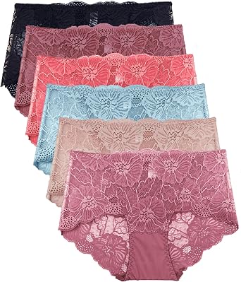 Barbra Lingerie Lace Panties for Women Retro Lace Boyshort Underwear Small to Plus Size Multi Pack
