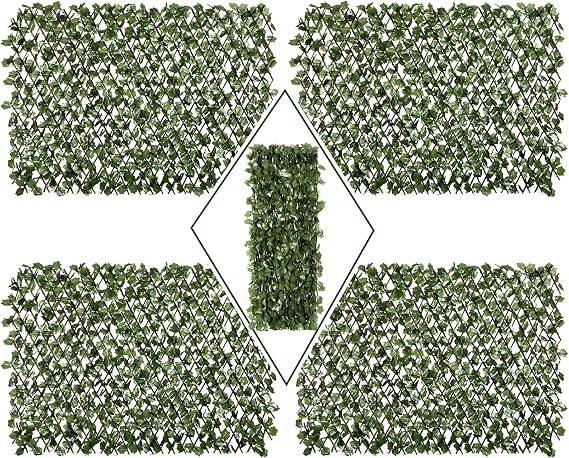 DOEWORKS Expandable Fence Privacy Screen for Balcony Patio Outdoor, Faux Ivy Fencing Panel for Backdrop Garden Backyard Home Decorations - 4PACK