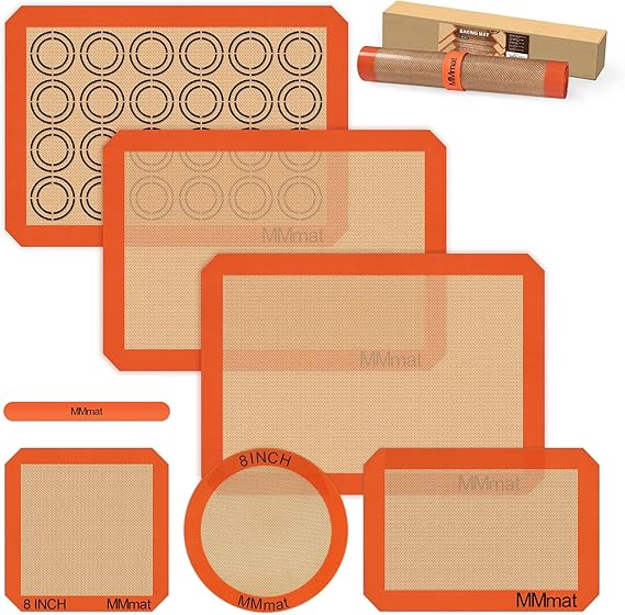 Silicone Baking Mats - Best German Silicone, Non Slip Baking Sheet, Non Stick Reusable Silicone Mats For Baking, Food Grade Oven Liner, Counter Mat, Set of 6