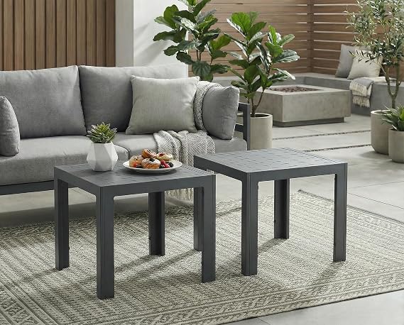 NICESOUL 2 Pieces Aluminum Tables Side Tables Grey Tea Tables for Outdoor Patio Porch Backyard Furniture Pieces in Pairs Charcoal Grey