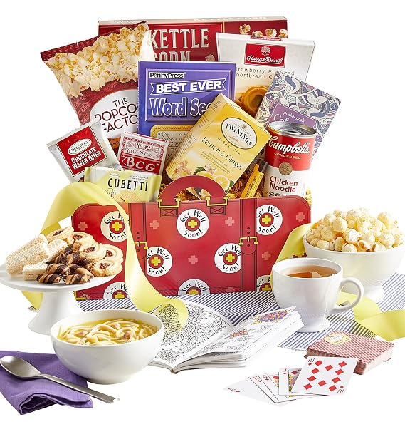 GreatFoods Get Well Gift Basket with Campbells Chicken Noodle Soup and Lemon Tea - Grand, Soup and Tea Gifts, Sympathy Gifts