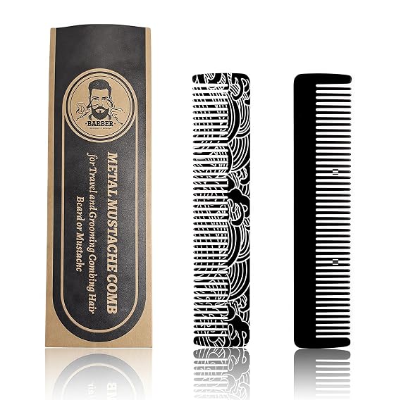 Metal Beard & Mustache Comb for Men - Pocket Comb with 3D Pattern Design for Precise Styling - Durable, Compact, Travel-Friendly Grooming Tool for Facial Hair Care (4.65inch) - Wave