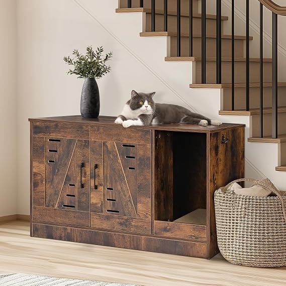 34-Inch Cat Litter Box Enclosure Furniture with Scratch Pad