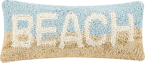 Peking Handicraft 30TG449C05OB Blown Filled Hook Throw Pillow, 12-inch Length, Wool and Cotton (Beach)