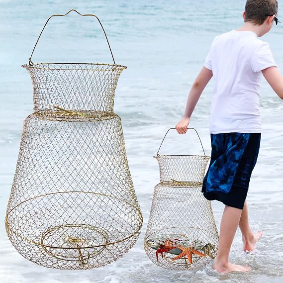 Galvanized Steel Wire Fish Baskets,Portable Fishing Basket for Fish Outdoor,Collapsible Wire Fish Baskets,Minnow Bucket.