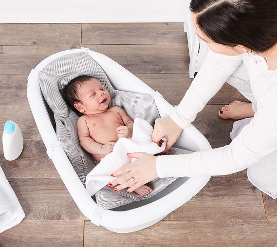 Regalo Baby Basics 3-in-1 Grow with Me Baby Bathtub with Foam Padded Air Mesh Sling, Adjustable Infant Bath Tub for Newborn to Toddler, Baby Bath Seat Support, Easy Clean with Drying Hook