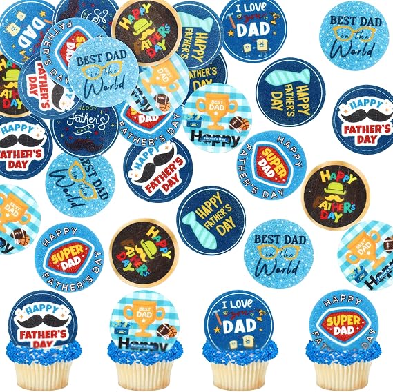 56 Pcs Edible Cupcake Toppers with Floral Decorations for Father's Day, Dad's Birthday, and Best Dad Ever Celebrations (Style 3)