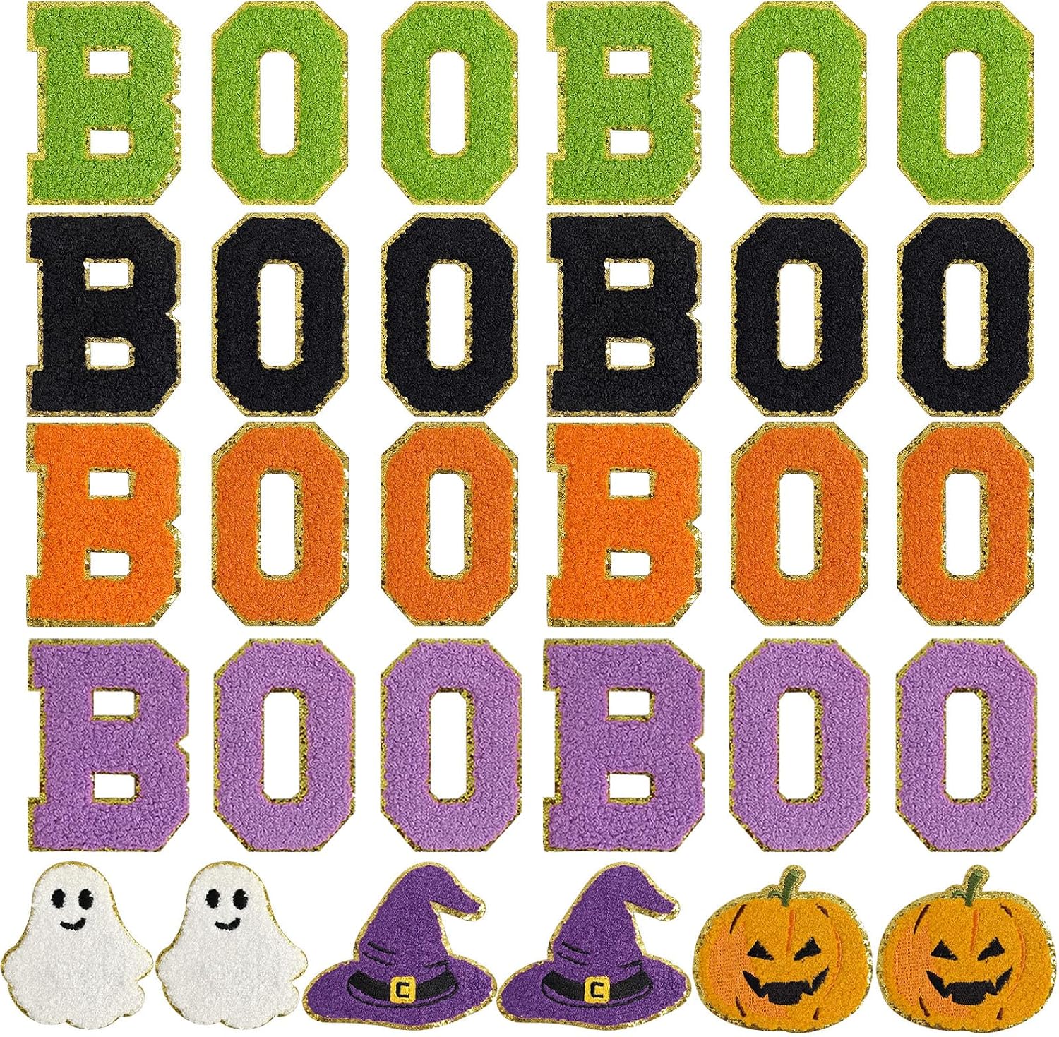 GYGYL 30Pcs Halloween Boo Iron on Patches, Chenille Pumpkin Ghost Boo Skull Witch Patches Embroidered Patch for DIY Cloth Halloween Decor