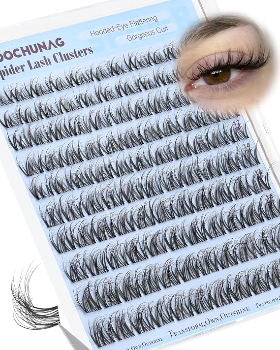 TOOCHUNAG Spider Lashes Clusters Breeze Eyelash Clusters Natural Fluffy Cluster Eyelash Extensions 10-16mm D Curly Wispy Lash Clusters for Hooded Eyes Clear Band DIY Lash Extension
