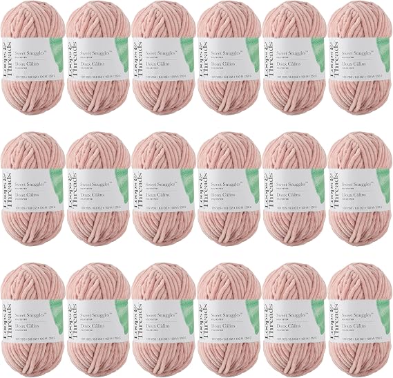 Loops & Threads Sweet Snuggles Yarn - Solid Yarn for Knitting, Crochet, Weaving, Arts & Crafts - Blush, Bulk 18 Pack