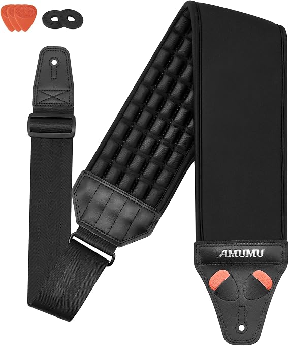 Amumu AIRCELL Bass & Guitar Strap 4" Ultra Wide - 0.7" Thick Breathable Convex 3D Air Cell Cushions - Neoprene Padding - Comfort Custom - Adjustable Length 44"-55"(STD)
