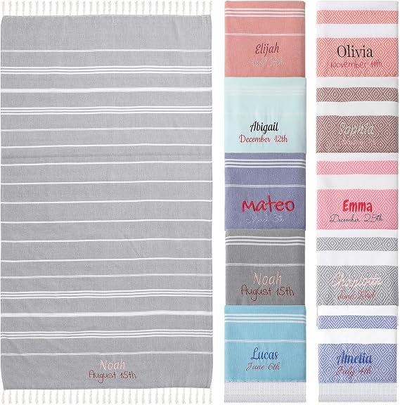Personalized Turkish Beach Towel, Custom Beach Towel with Embroidered Name & Monogrammed, Cotton Oversized 70"x35" Bachelorette Party Towels, Bridesmaids Gift, Wedding Gifts, Bridal Shower Gift
