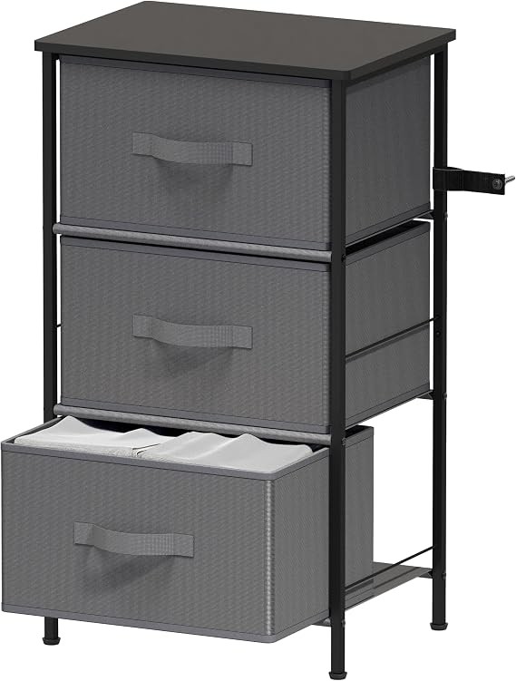 Simple Houseware 3 Drawer Nightstand Dresser with Wood Top, Dark Gray