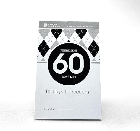 Retirement Count Down Calendar - 5.75"x3.75" - Black and White Tear Off Countdown Desk Calendar (White and Black, 60-Day Retirement)