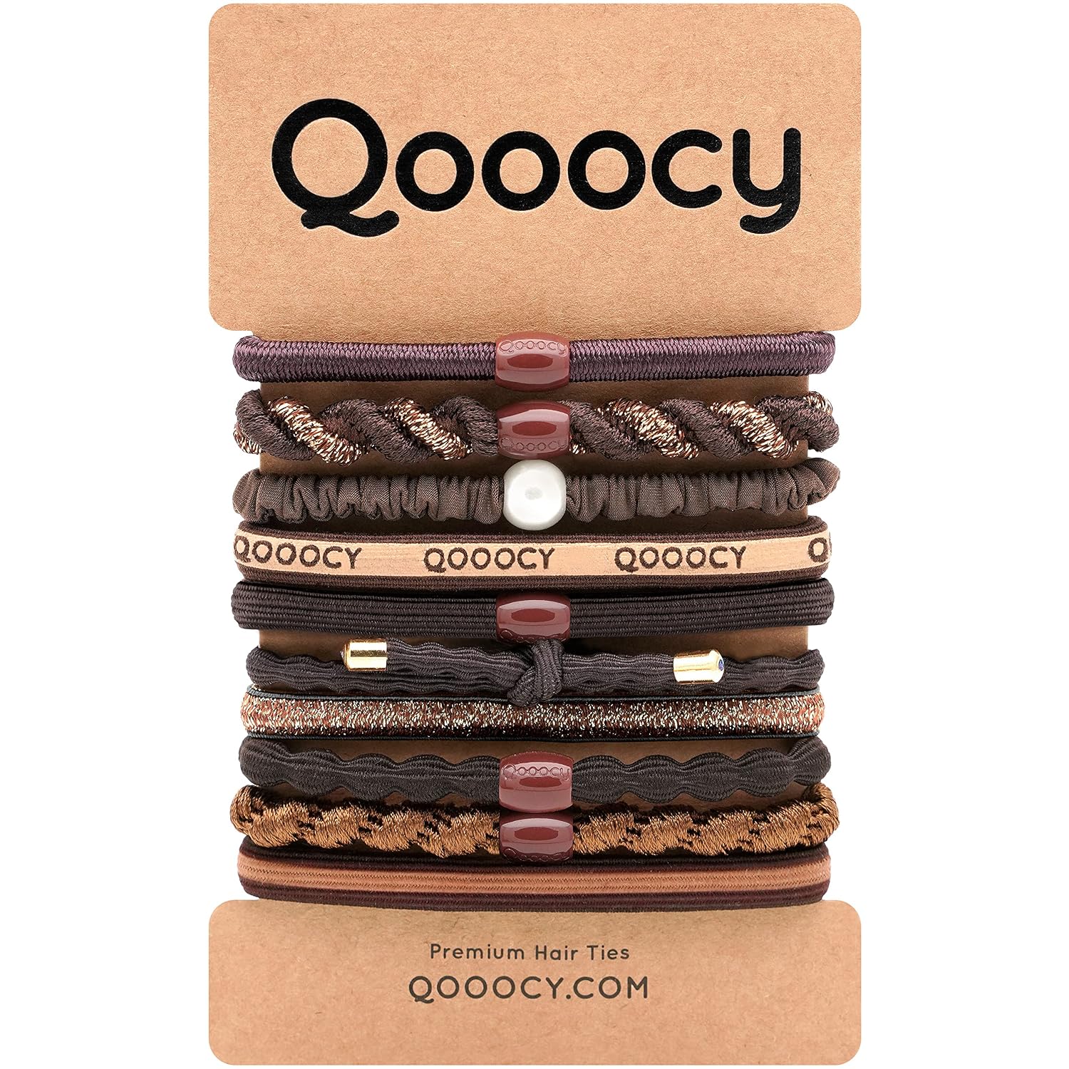 Variety Pony Hair Tie Bracelets - 10 Pack Elastic Bands for Thick or Thin Hair, Ponytails, Prevents Breakage, Brown and Black