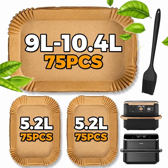 Pietuley 225PCS Air Fryer Liners for Ninja Foodi Flexi Drawer 10.4L AF500UK/ Cosori Dual Blaze TwinFry 10L/ Duronic 10L, Ninja Megazone Air Fryer Accessories Baking Parchment Paper Liners Disposable