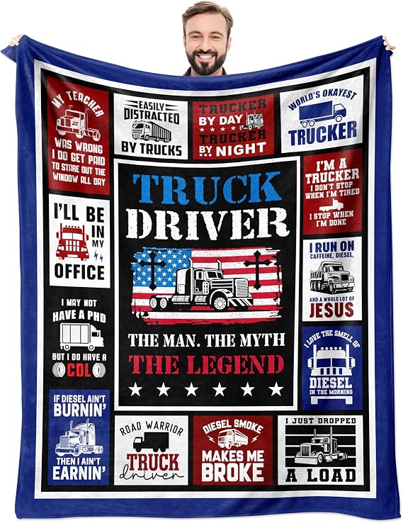 Truck Driver Gifts for Men, Truck Driver Appreciation Gifts, Trucker Gifts for Men Throw Blanket 60" x 50", Best Gift for Trucker Man, Cool Truckers Gift for Dad/Trucks Lovers