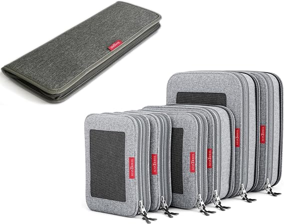 LeanTravel Bundle Compression Packing Cubes 6 Set + Tie Case - Color Grey