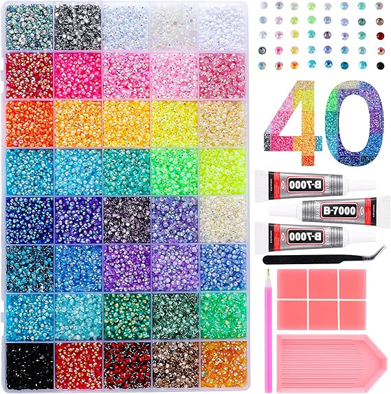 41000個 Bedazzler キット ラインストーンとツール付き 40色 3mm 樹脂製 フラットバック ラインストーン 魅惑的なキット DIY マルチカラー 魅惑的な宝石 クラフト服 カップ シューズ ネイルフェイス