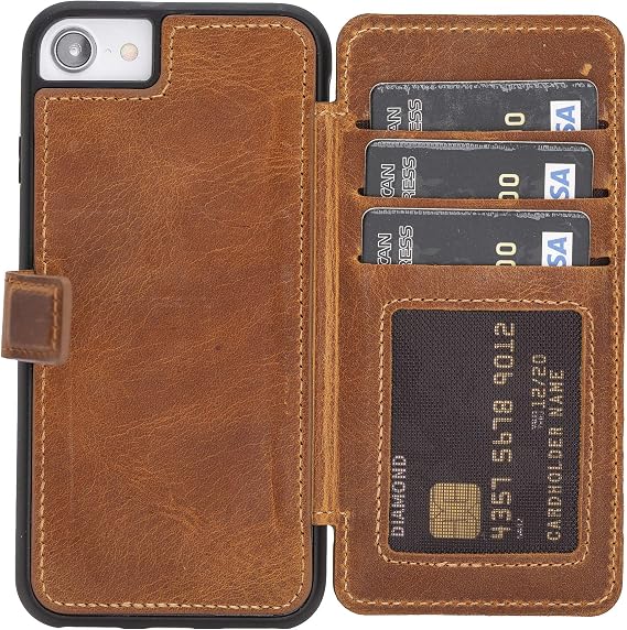 Venito Verona Leather Slim Wallet Case Compatible with New iPhone SE 2020 - SE 2022 and iPhone 8/7 - Snap On Flip Back Cover - RFID Protection (Antique Brown)