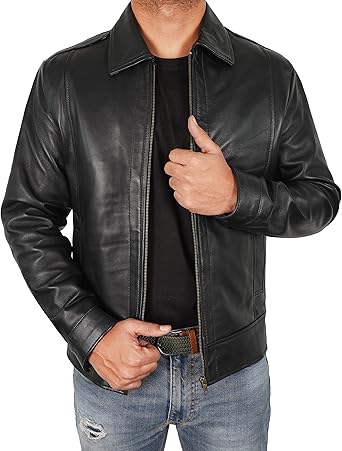 SKY-SELLER Mr Wick Leather Motorcycle Jacket - Lambskin Brown & Black Leather Jacket for Men - Distressed Leather Coat