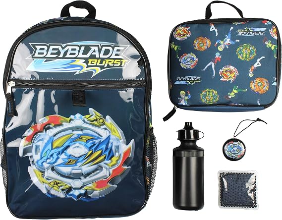 INTIMO Beyblade Burst Spinner Tops Backpack Lunch Bag Water Bottle Ice Pack 5 PC Mega Set 16"