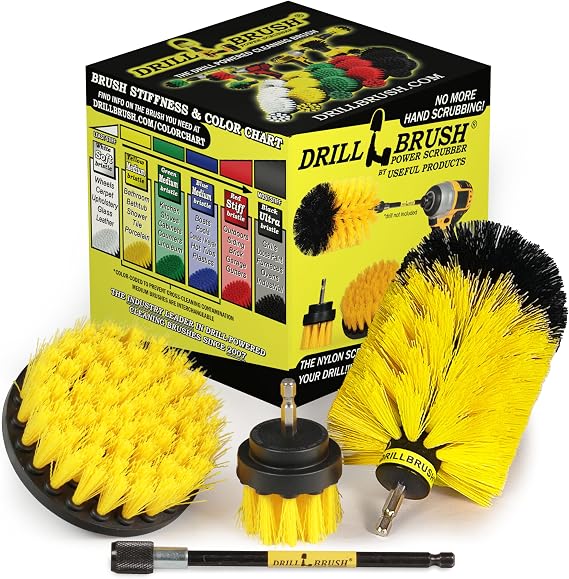 Bathroom Cleaning Brush Set - Cleaning Tools for Drill - Shower Scrubber | Drill Brush Power Scrubber by Useful Products - Scrub Brush for Drill - Tile and Tub Scrubber - Drill Brush Attachment Set