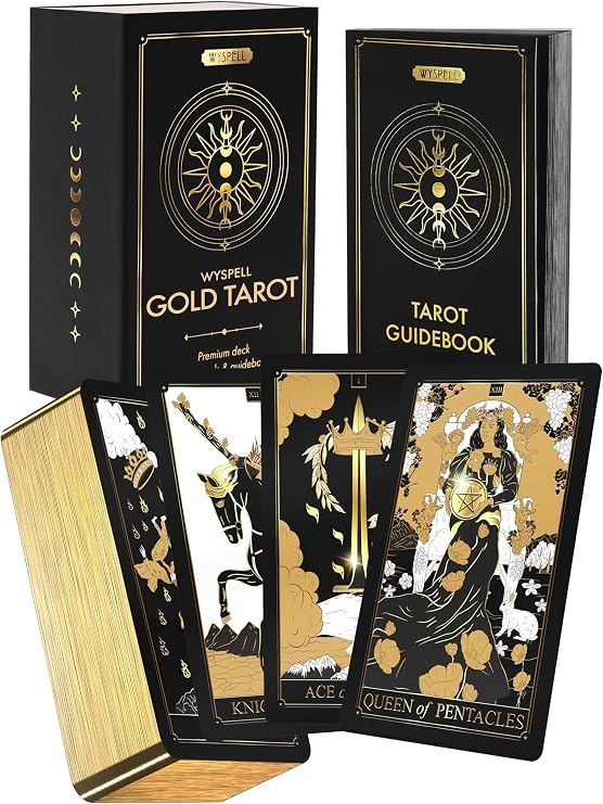 Wyspell Gold Tarot Cards with Guide Book - Unique Tarot Deck for Beginners