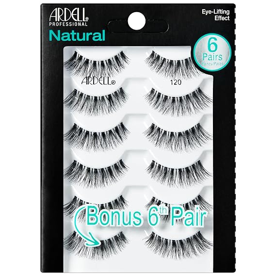 Ardell Natural Lashes 120, Natural Look Wispy Strip False Eyelashes, 6 Pair