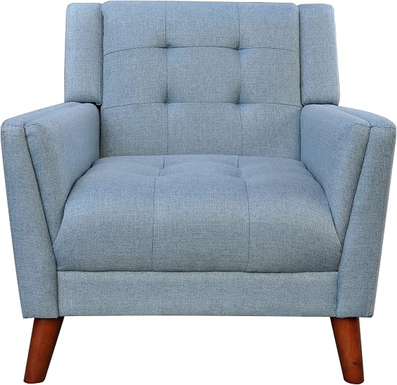 Christopher Knight Home Alisa Mid Century Modern Fabric Arm Chair, Blue and Walnut