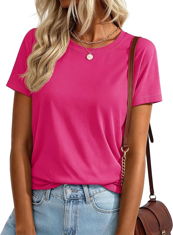 YUCOLEN T Shirts for Women Short Sleeve Summer Cotton Breathable Basic Tee