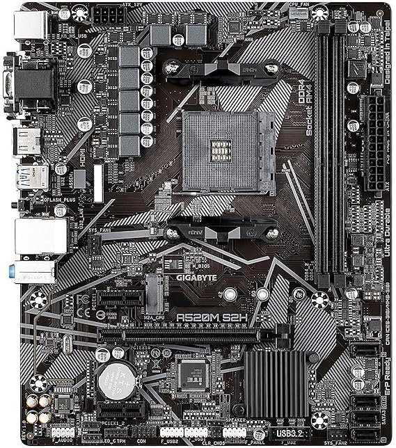 Gigabyte A520M S2H (AMD Ryzen AM4/MicroATX/4+3 Phases Digital PWM/Gigabyte Gaming GbE LAN/NVMe PCIe 3.0 x4 M.2/3 Display Interfaces/Q-Flash Plus/RGB Fusion 2.0/Motherboard)