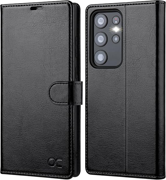 OCASE for Samsung Galaxy S23 Ultra Case, Premium PU Leather Wallet, Black | Card Holder, RFID Blocking, TPU Inner Shell, Shockproof Flip Phone Cover for Samsung S23 Ultra 5G 6.8 Inch