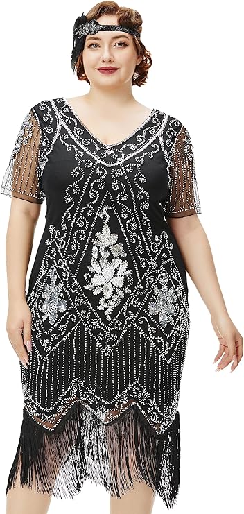 BABEYOND Plus Size Flapper Dress 1920s Great Gatsby Costume Cocktail