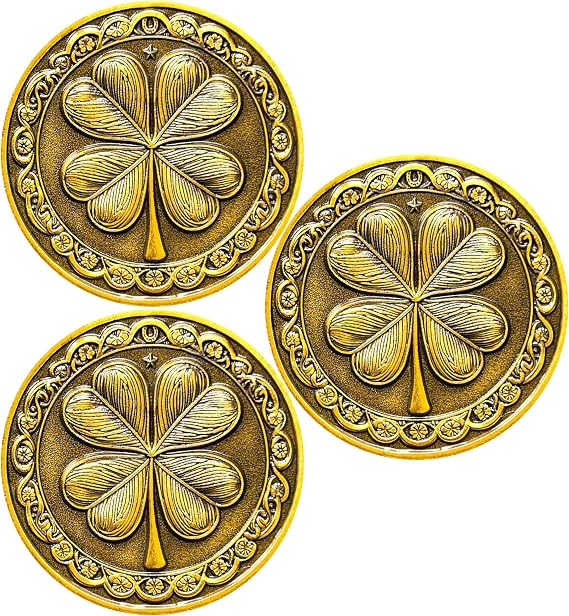Good Luck Coin - Four-Leaf Clover and Eagle Medallion for Fortune and Prosperity Lottery Ticket Scratcher Tool ﻿ ﻿ ﻿ (Pack of 3)