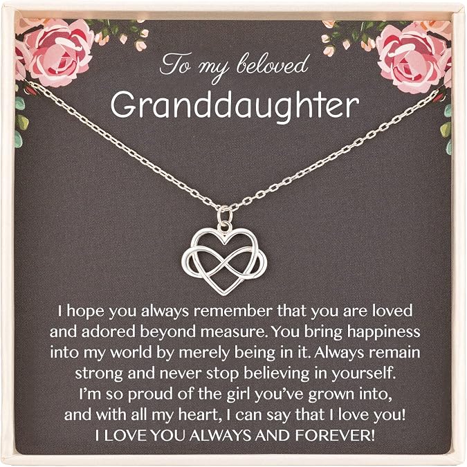 RareLove Granddaughter Necklace,Granddaughter Gifts from Grandma,925 Sterling Silver Tiny Infinity Heart Necklaces for Granddaughter,Birthday gift,Graduation Gift
