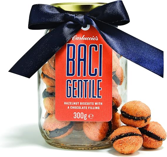 Carluccio's Baci di DAMA Gift Jar - Delicious Piemontese Biscuits with Hazelnuts, Almonds and Butter sandwiched Together with Dark Chocolate, Made in Italy, 300g