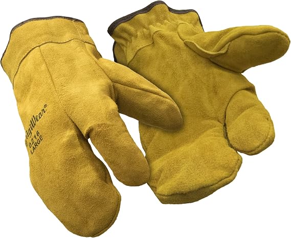 RefrigiWear Three-Finger Leather Cowhide Mitt, Sherpa Lined Work Mitten Glove