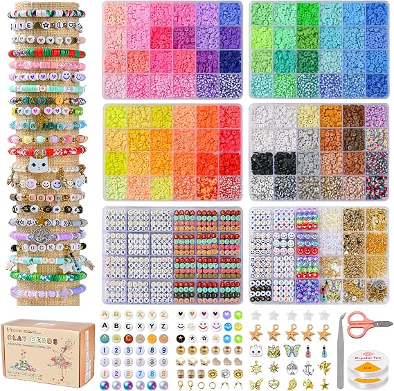 wuzoe Friendship Bracelet Kit, 16888pcs, 96 Colors Polymer Clay Beads & 1200 Letter Beads,Bracelet Making Kit for DIY Jewelry Making&Friendship Bracelet Making